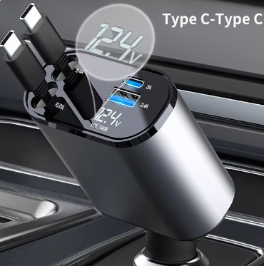 Cargador de Coche USB-C Retractable de Carga Rápida