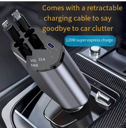 Cargador de Coche USB-C Retractable de Carga Rápida