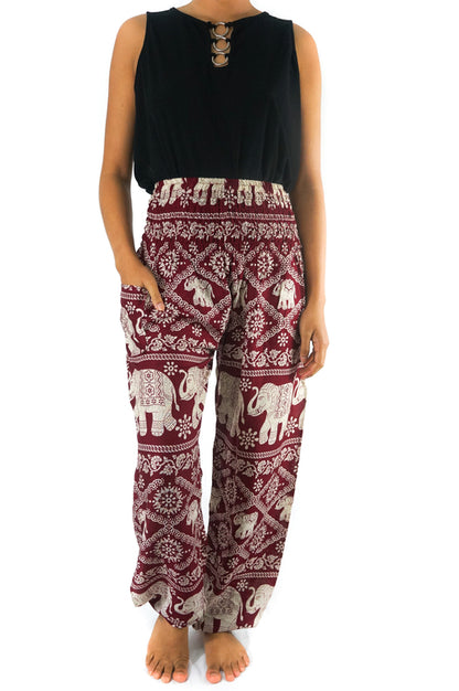 Pantalones Hippie Elefante Burdeos - Yoga y Boho