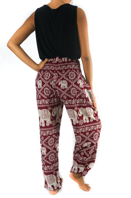 Pantalones Hippie Elefante Burdeos - Yoga y Boho
